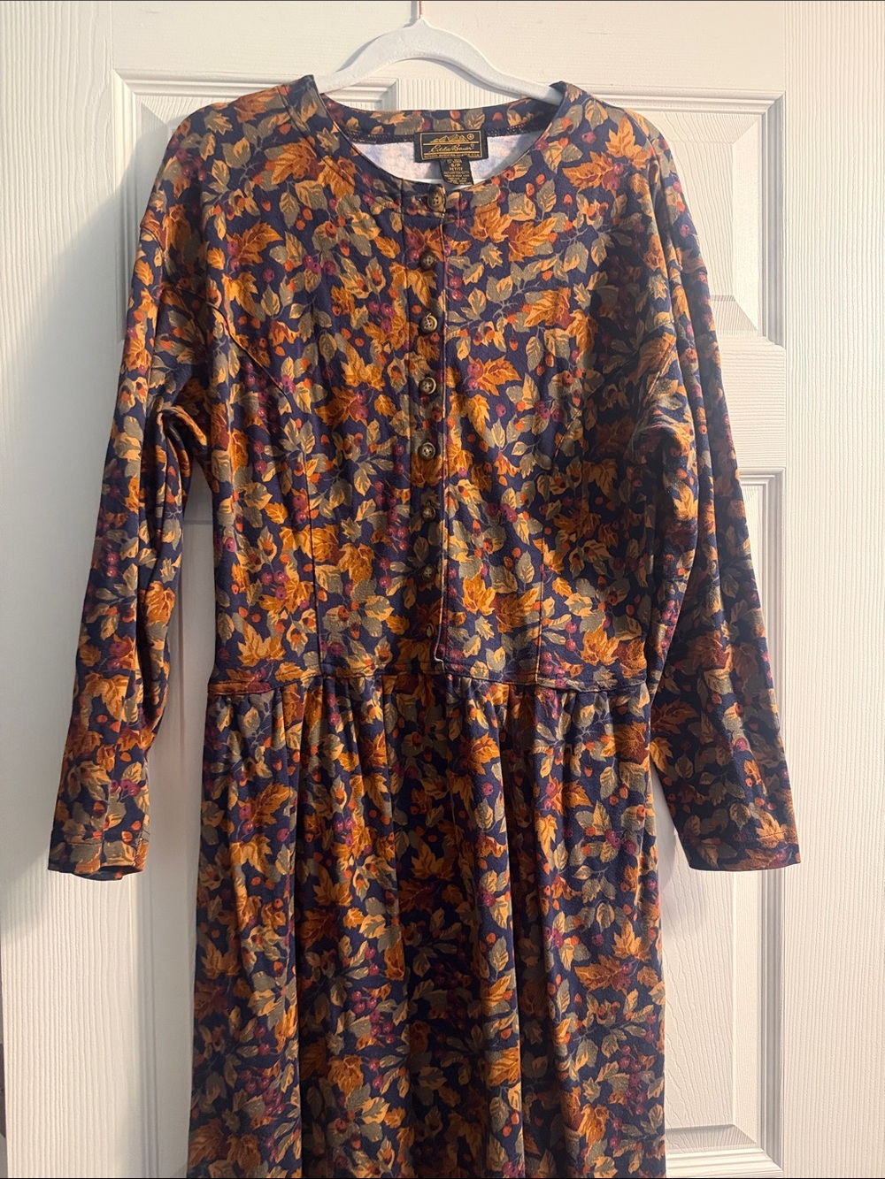 Eddie Bauer Floral Long Sleeve Midi Dress in Black and Shades of Brown
